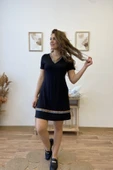Etnik Şeritli V Yaka Mini Elbise thumbnail 1