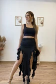 Fırfırlı Yırtmaçlı Uzun Etek thumbnail 9
