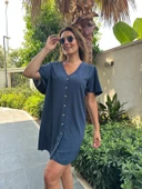 Düğmeli Keten Mini Elbise thumbnail 6