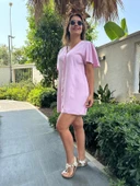 Düğmeli Keten Mini Elbise thumbnail 3