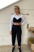 Beyaz Straplez Görünümlü Crop Gömlek thumbnail 3