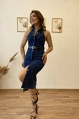 Sırt Dekolteli Uzun Jean Elbise thumbnail 7