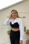 Beyaz Straplez Görünümlü Crop Gömlek thumbnail 4