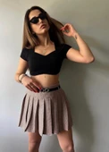 Kareli Pile Ve Kemerli Mini Etek thumbnail 9