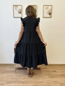 V Yaka Terikoton Katlı Uzun Elbise thumbnail 5