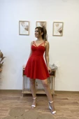 Göğüs Kuplu Kloş Mini Elbise thumbnail 10