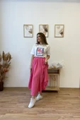 Pembe Keten Kloş Uzun Etek thumbnail 5