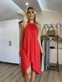 Boyundan Geçmeli Asimetrik Viscon Elbise thumbnail 6
