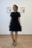 Yaka Fularlı Tül Kol Mini Elbise thumbnail 4