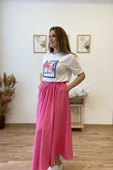 Pembe Keten Kloş Uzun Etek thumbnail 7