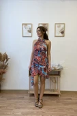 Halter Yaka Kruvaze Kapama Mini Elbise thumbnail 1