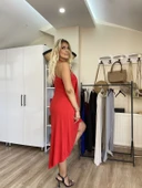 Boyundan Geçmeli Asimetrik Viscon Elbise thumbnail 5