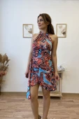 Halter Yaka Kruvaze Kapama Mini Elbise thumbnail 6