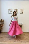 Pembe Keten Kloş Uzun Etek thumbnail 1