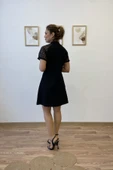 Yaka Fularlı Tül Kol Mini Elbise thumbnail 3