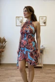 Halter Yaka Kruvaze Kapama Mini Elbise thumbnail 8