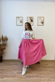 Pembe Keten Kloş Uzun Etek thumbnail 4