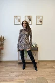 Leopar Desenli Kadife Mini Elbise thumbnail 1