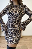 Leopar Desenli Kadife Mini Elbise thumbnail 5