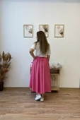 Pembe Keten Kloş Uzun Etek thumbnail 6