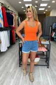 Mavi Paça katlamalı Jean Şort thumbnail 4