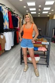 Mavi Paça katlamalı Jean Şort thumbnail 1