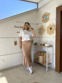 Etek Ucu Volanlı Uzun Krep Etek thumbnail 9