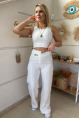 Bel Etiket Detaylı Palazzo Pantolon thumbnail 8
