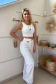 Bel Etiket Detaylı Palazzo Pantolon thumbnail 7