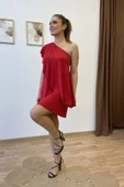 Tek Omuz Asimetrik Sandy Mini Elbise thumbnail 6