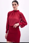 1553 SATEEN TAŞ İŞLEMELİ ŞİFON BLUZ thumbnail 12