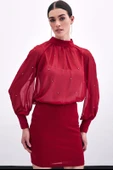 1553 SATEEN TAŞ İŞLEMELİ ŞİFON BLUZ thumbnail 2