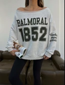 Cemo Kayık Yaka Baskılı Oversize Şardonlu Sweat thumbnail 2