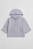 Kadın Kapüşonlu Cepli Crop Sweatshirt thumbnail 5