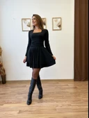 Kare Yaka Drapeli Mini Elbise thumbnail 9