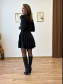 Kare Yaka Drapeli Mini Elbise thumbnail 4