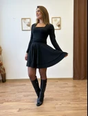 Kare Yaka Drapeli Mini Elbise thumbnail 11