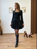 Kare Yaka Drapeli Mini Elbise thumbnail 2