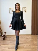 Kare Yaka Drapeli Mini Elbise thumbnail 8