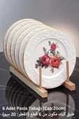 Pinkev 6 Adet 20cm Seramik Pasta Tatlı Tabağı Seti - Nar Çiçeği thumbnail 1