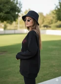 Fermuarlı Leopar Baskılı Oversize Siyah Sweat thumbnail 7