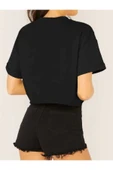 Seyyar Crop Bisiklet Yaka Örme T-shirt thumbnail 4