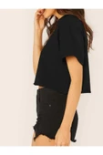 Seyyar Crop Bisiklet Yaka Örme T-shirt thumbnail 3