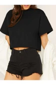 Seyyar Crop Bisiklet Yaka Örme T-shirt thumbnail 1