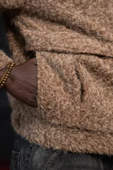 Oversize Crop Model Yan Cepli Astarlı Kırçıllı Mont thumbnail 6