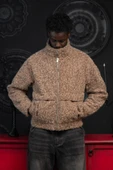 Oversize Crop Model Yan Cepli Astarlı Kırçıllı Mont thumbnail 3