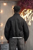 Oversize Crop Model Yan Cepli Astarlı Kırçıllı Mont thumbnail 10