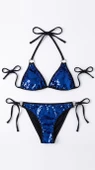 Siyah Mavi Pul Payetli Üçgen Bikini Takımı thumbnail 1