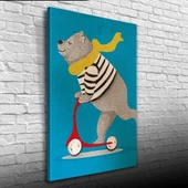 Scooter Süren Sevimli Ayı Kanvas Tablo 50 x 70 thumbnail 3