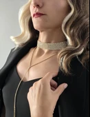 Altın Kaplama Rhinestone Y Model Su Yolu Model Kolye thumbnail 2